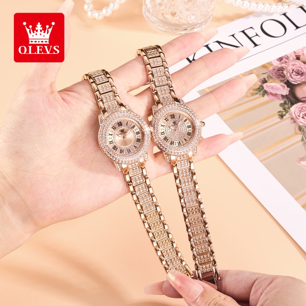 Luxury Watch Women - OLEVS Luxusmode Damenuhren Diamant-Zifferblatt wasserdichte Diamant-Intarsien-Quarzuhr