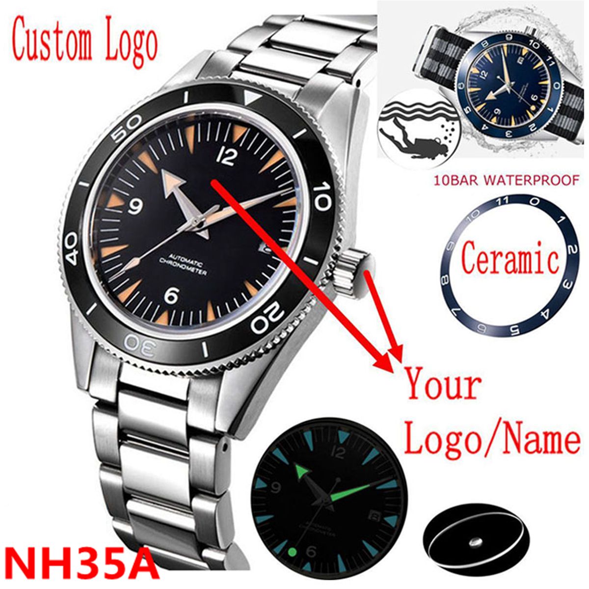 Lux Watch - Benutzerdefinierte Logo NH35 Bewegung Uhr 10bars