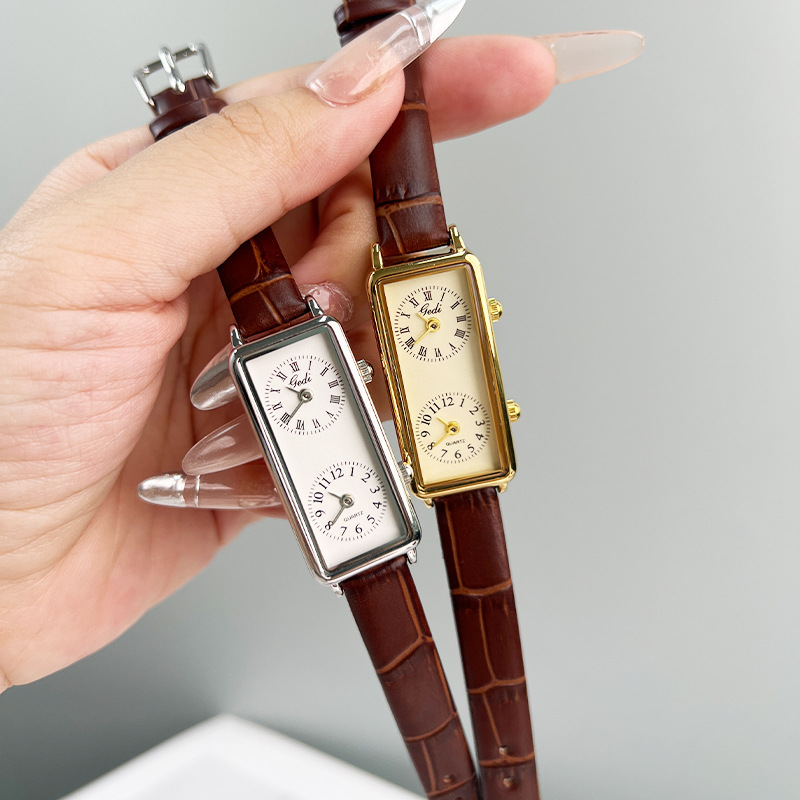 Luxury Watch Zone - CQ549 Neue Freizeit-Kreativ-Dual-Zeitanzeige Damenuhr Retro Rechteckige